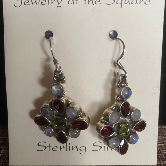 Agate, Garnet, peridot. Sterling silver earrings with real stones - Picture 9 of 9